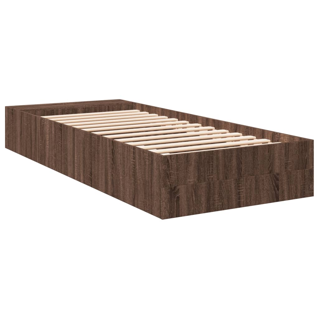 Brown Oak Effect Bed Frame 75 X 190 Cm Particleboard