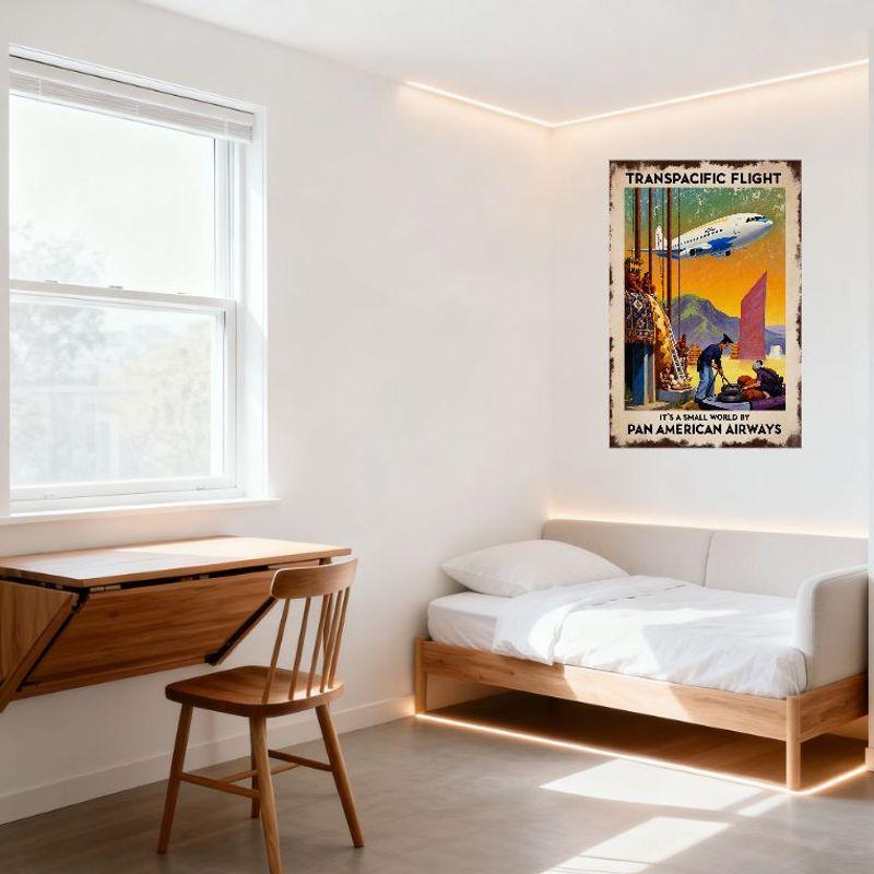 Vintage Pan American Airways Transpacific Flight Metal Tin Sign Retro Aviation Propaganda Art Wall Decor for Bar Club Home Man C