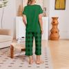 Women Casual Fashion Printed Round Neck Loose Short Sleeve T Shirt and Seven Quarter Pants Homewear Set Soft Comfortable Lightweight