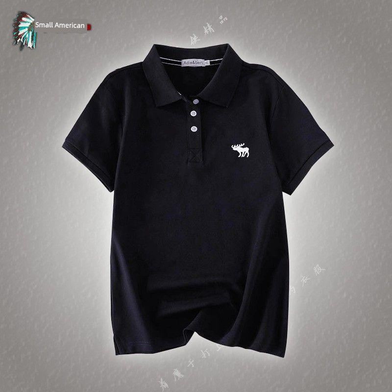 

Красная футболка-поло с лацканами из чистого хлопка, с коротким рукавом, женская, с рукавом до локтя, облегающая, в стиле athleisure, больших размеров, летняя Black M