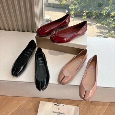 Mode Lammfell-Version ~ Französischrote Leder-Zehenschuhe Damen Frühling Neu Weiche Sohle Mary Jane Einzelner Schuh Ballerina