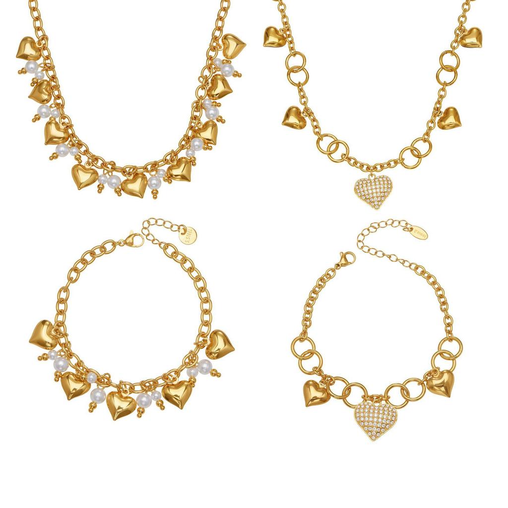 Qiong Yao 18k Gold Heart Bead Bracelet Necklace