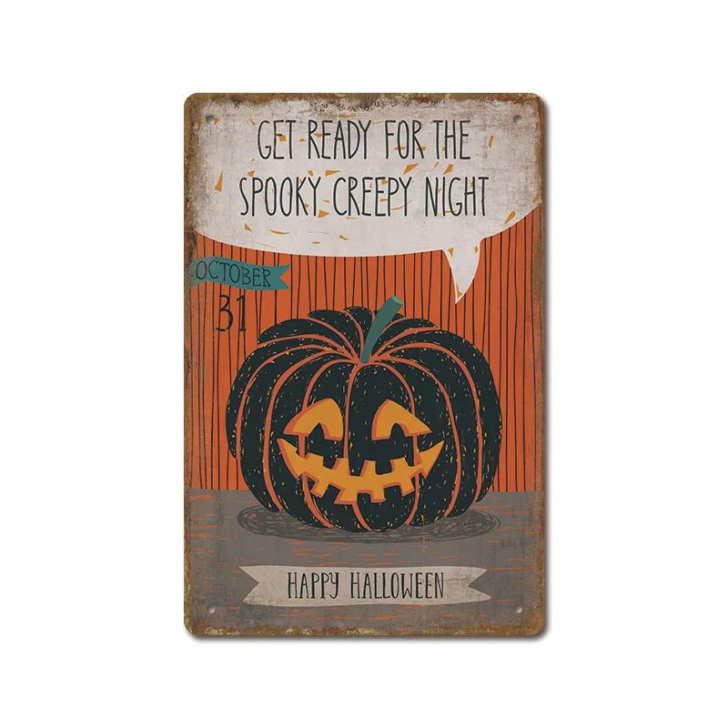 Halloween Festival Decor Plaques Kitchen Home Garage Wall Tin Sign Vintage Art Metal Signs Trick Or Treat Pumpkin Plate Poste
