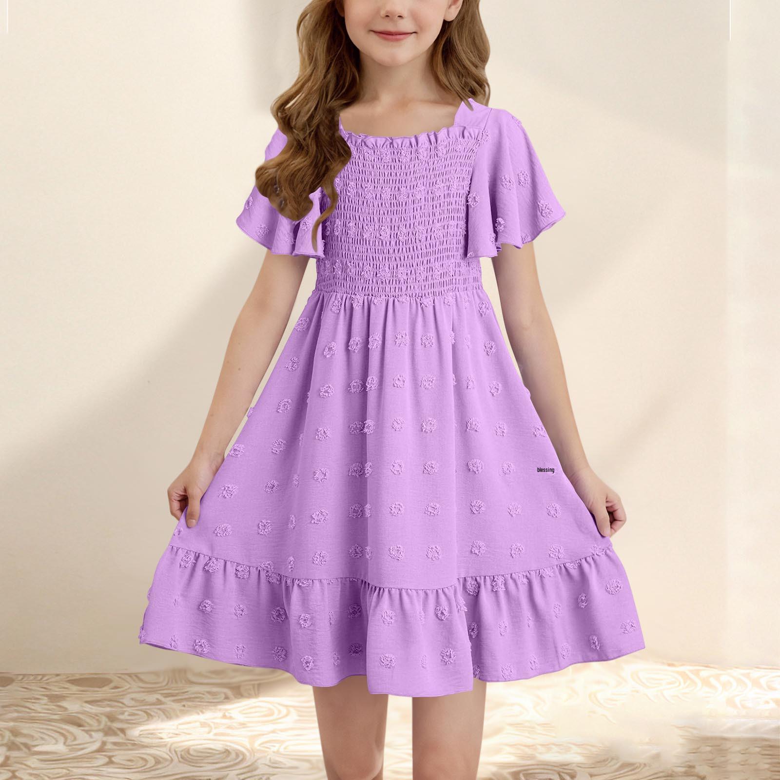 European Sleeveless Square Neck Pleated Backless Short Dress for Women and Children