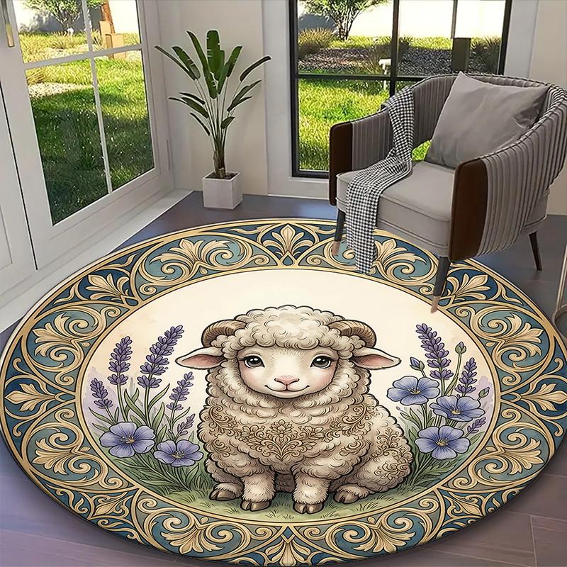 [1pc Fluffy Brown Alpaca Office Chair Carpet] Digital Printed Round Rug for Home & Game Room Use, Soft Indoor Sofa Chair Mat