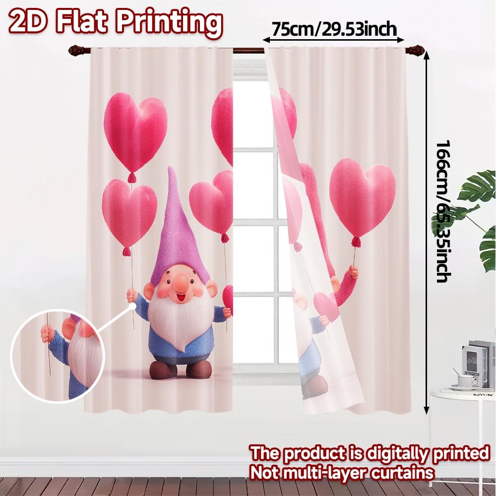 2D Flat Printing  JIT 2pcs   Curtains (Without Rod) Gnome Love Parade Chic Curtains&Window Treatment Yarn Curtains All Seasons