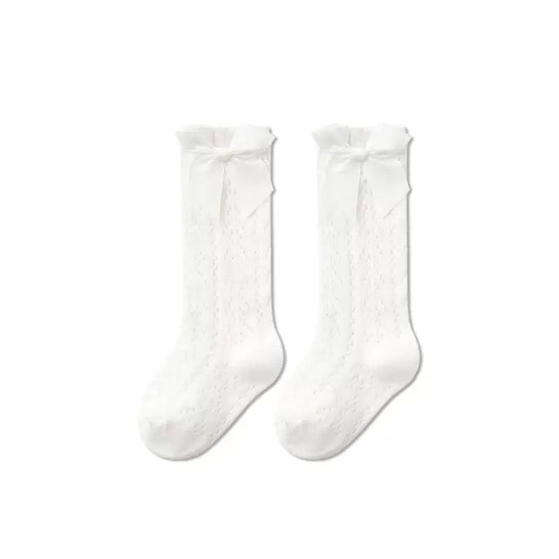 Autumn High Tube Breathable Mesh Baby Socks with Anti-Drop Bow Design