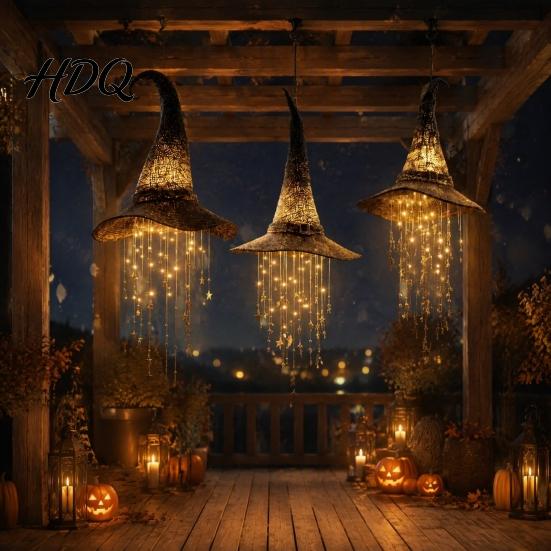 Ornamento Spettrale per Giardino Festa Cappello da Strega Luminoso Lampada Sospesa Halloween Luminoso con Luci Scintillanti Facile Installazione Luci Stelle Luna Interno Esterno