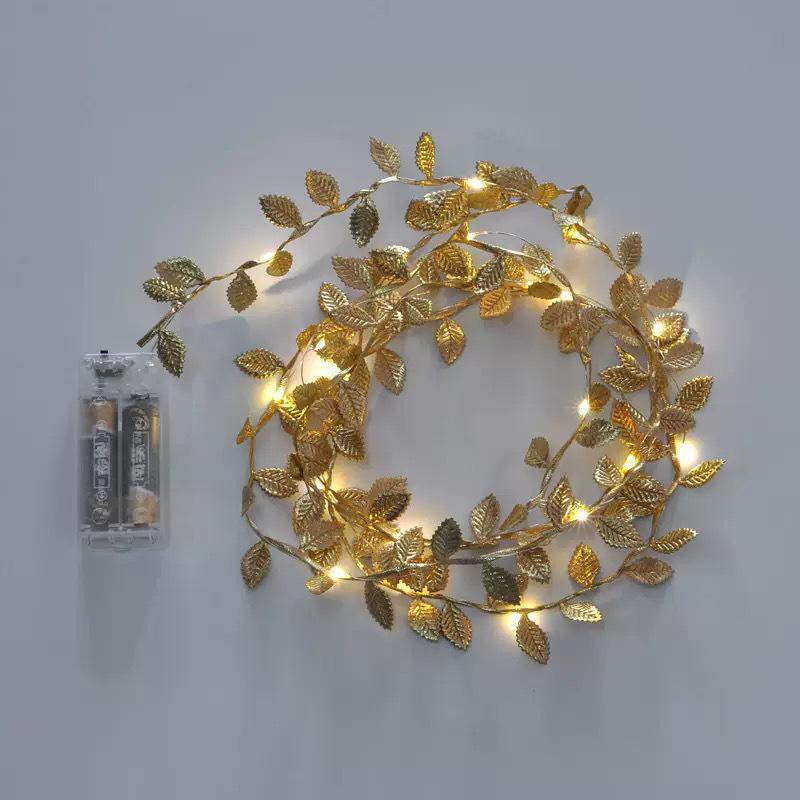 Cross-Border LED Golden Leaf String Lights - Christmas Green Vine with Luminous Leaves