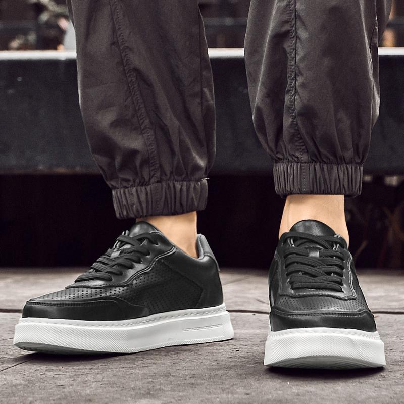 Fashion White Hollow Breathable Shoes Men's Fashion Light Soft Man Sneakers Men Outdoor Lace Up Genuine Leather Thick Sole Casual Shoes