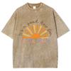 Beautiful Shining Sun Print T-shirt Summer Water Wash Vintage Men's and Women's Retro Short Sleeve T Shirt