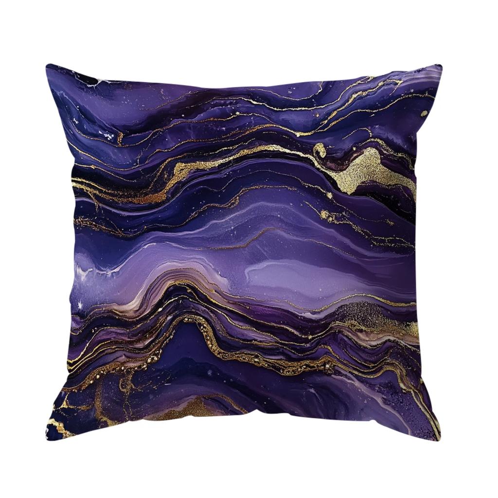 Home Decor Purple and Gold Marbled Pattern Throw Pillow Pattern Cushion Cover Suitable for Sofa Bedroom Car Pillow Cover