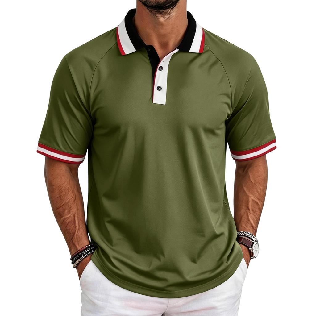 Men's Casual Raglan Short Sleeve Shirt with Turn-Down Collar