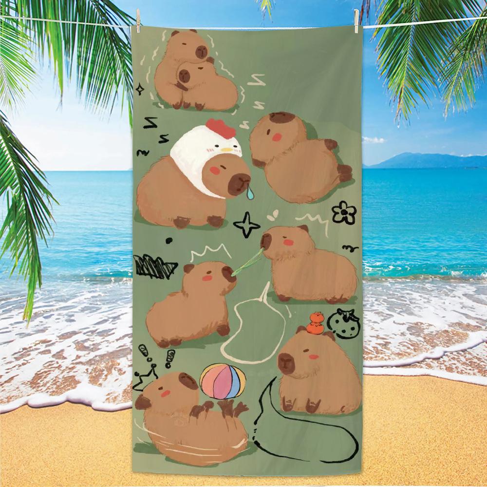 Funny Capybara Bath Time Beach Towel, Lightweight Quick-Drying Towel for Travel and Outdoor Activities