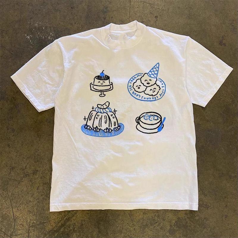 

2025 Fashion Sweetmeats Printed Short Sleeve Cotton T-Shirt Loose Fashion Comfortable Unisex Autumn and Winter Innerwear Kawaii S