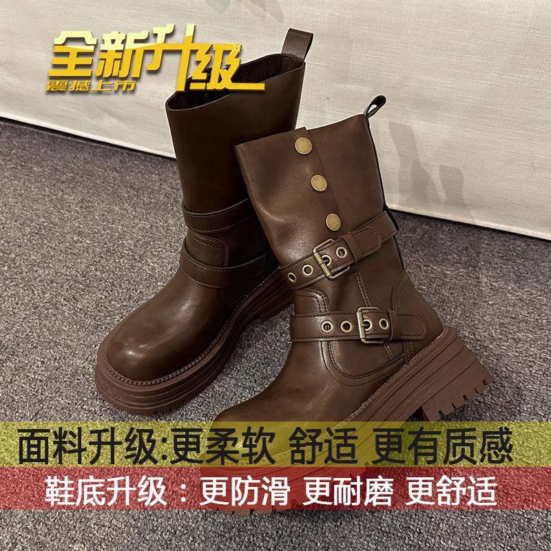 Retro Women's Shoes Maillard Brown Boots Platform Black Short Boots Women's 2025 New Autumn British Style Martin Boots