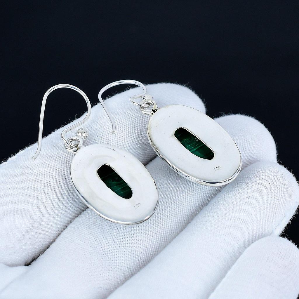 Natürliche Malachit Edelstein Ohrringe, 925 Sterling Silber Ohrringe, Handgefertigte Silberohrringe Als Geschenk, Malachit Hängeohrringe Damen Geschenk