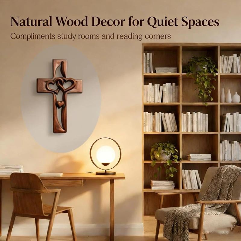 Hand-Carved Intertwined Hearts Wooden Cross, Hanging Hand Carved Marriage Cross