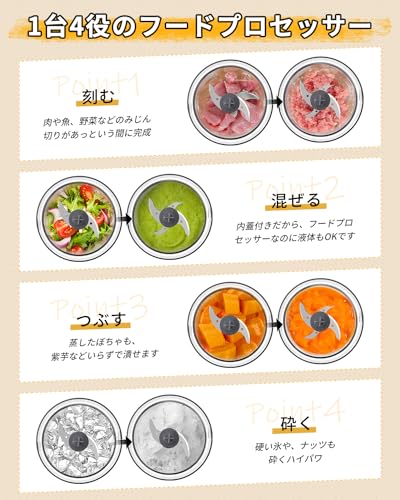 LINKChef Food Processor, Compact, 500ml, Electric, 260W, Meat Grinder, Chopper, Mincer, Baby Food, Daikon Radish, Minced Meat, Ice, Compact, Lightweig