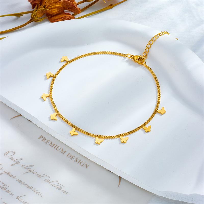 Minimalist Small Butterfly Gold Tone Chain Anklet Daily Versatile Accessory