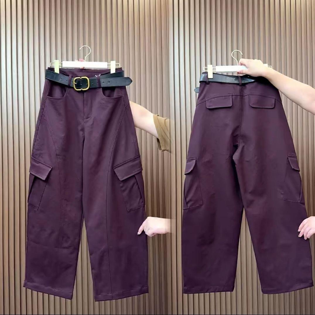 

Seasonal Korean Casual Women s Harem Wide-Leg Pants - Slimming, Versatile, Straight Cargo Style with Pockets 2X (125-135 jin) no belt