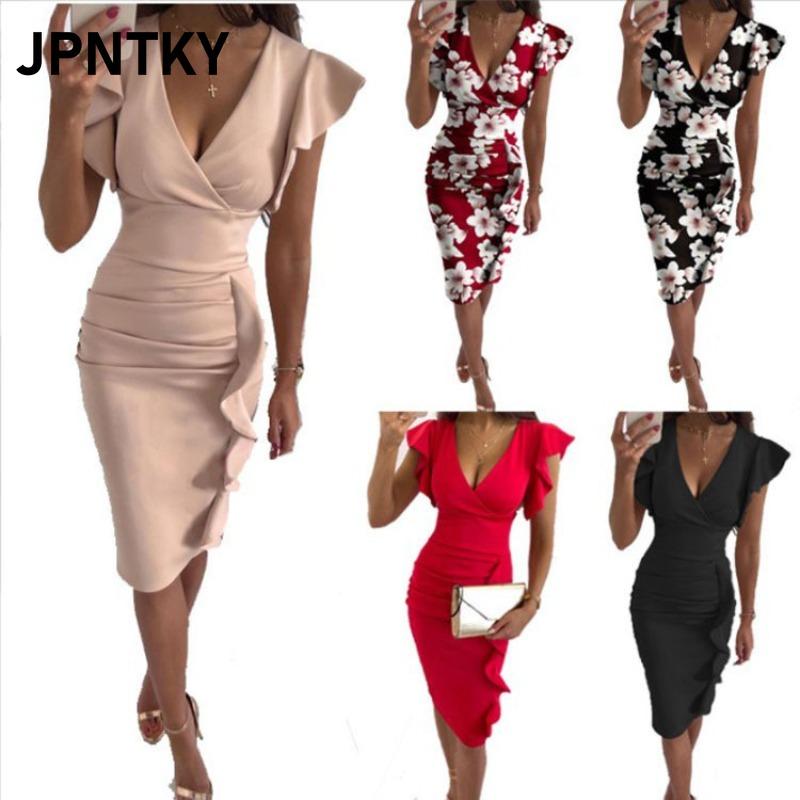 JPNTKY Fashion Summer Spring Short Sleeve V-Neck Casual Dresses International design