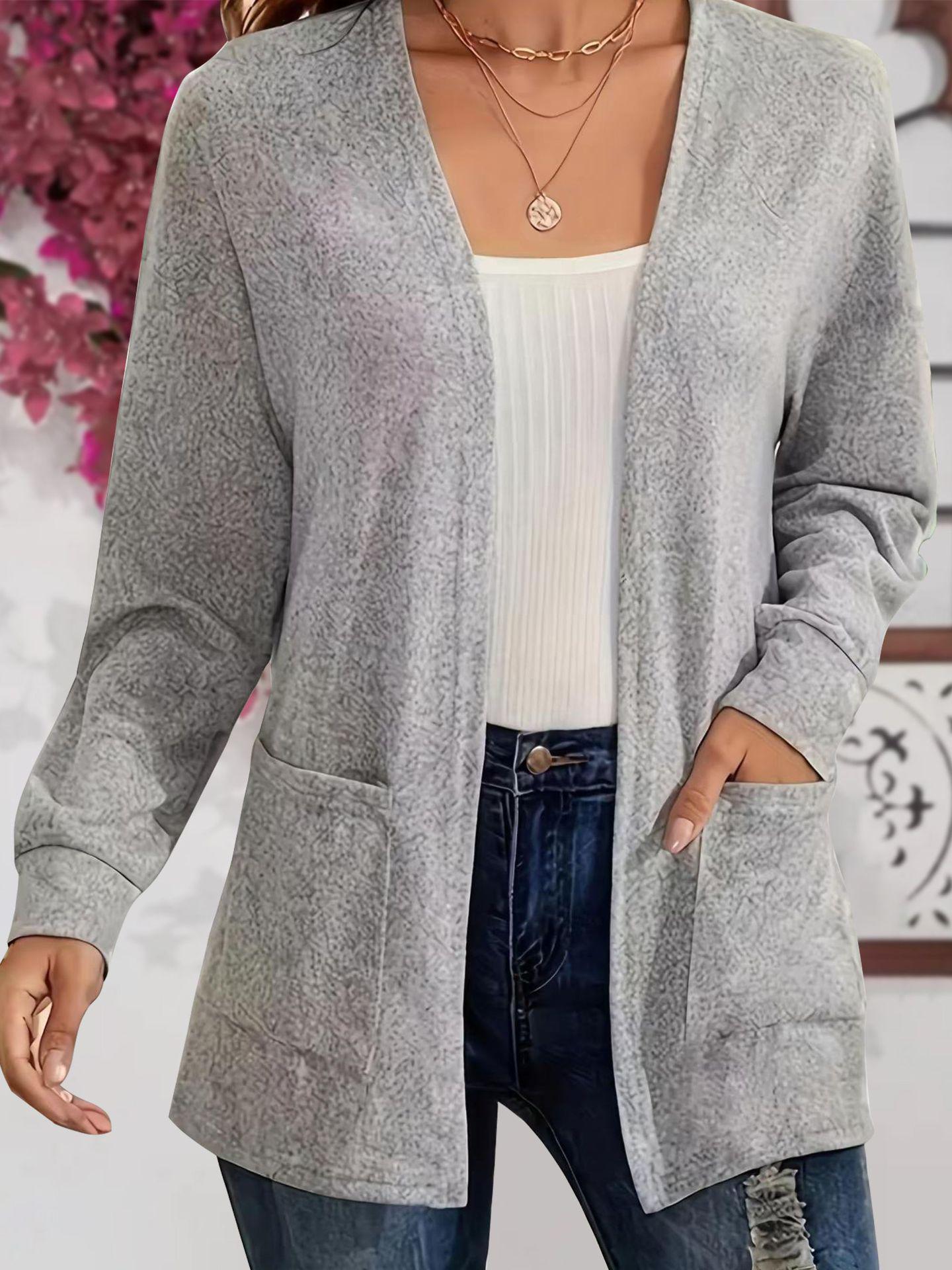 

Элегантный кардиган с длинным рукавом и карманами - Коллекция осень 2025 2XL серый