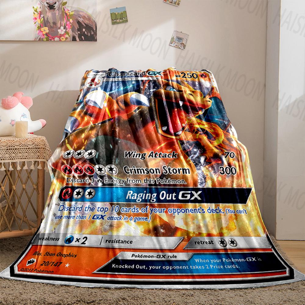 1PC Pokémon Cards Charizard Print Blanket Fluffy Plush Sofa Bed Blanket for Kids Adults Travel Camping Supplies Car Office Gifts