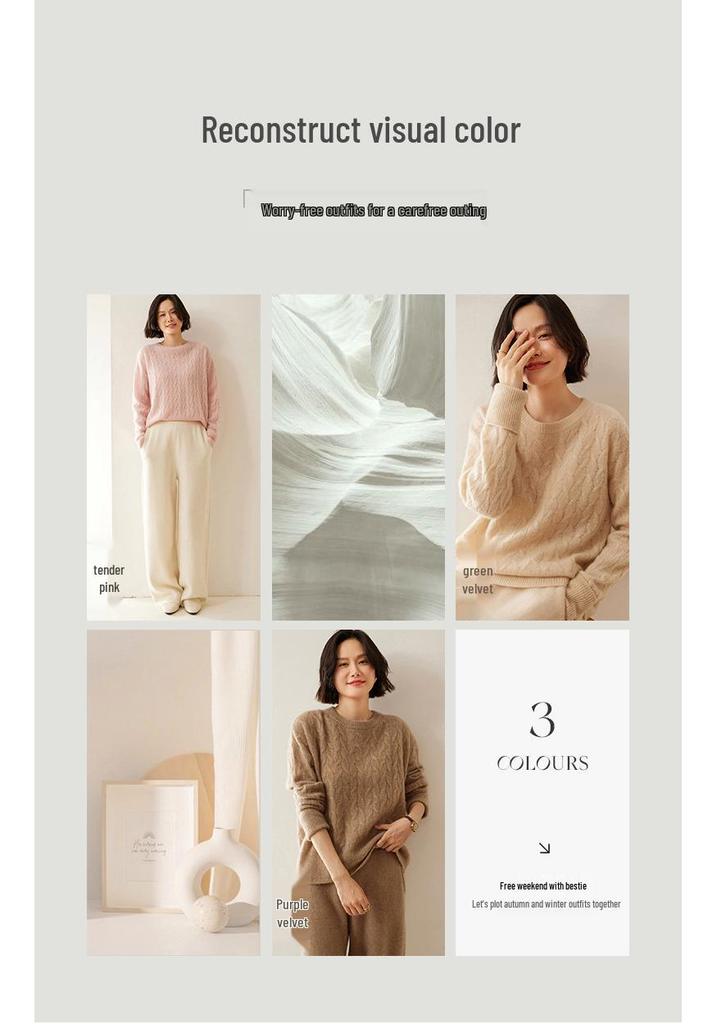 Women's 100% Pure Cashmere Cable Knit Loose Pullover Sweater - Autumn/Winter Luxury Fashion