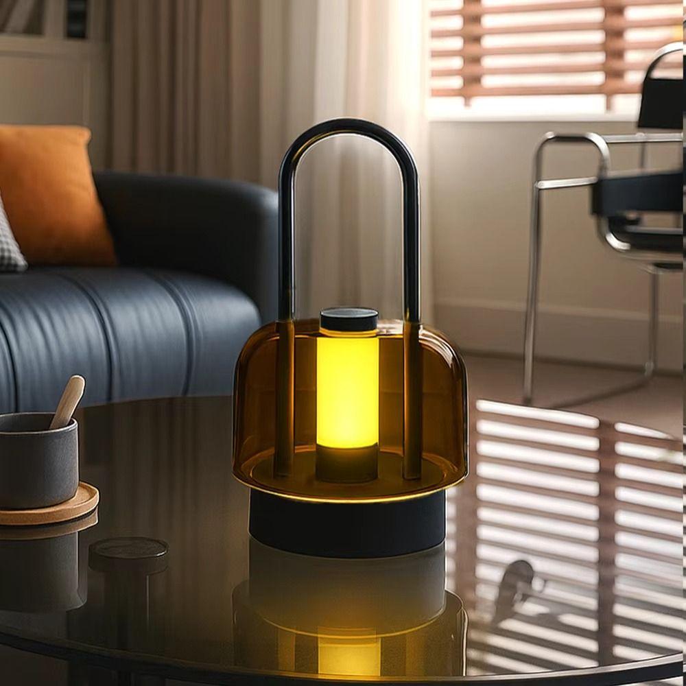Rechargeable Camping Style Lamp Tri Color Stepless Dimming Portable Candle Lamp Touch Switch Acrylic Material Night Light