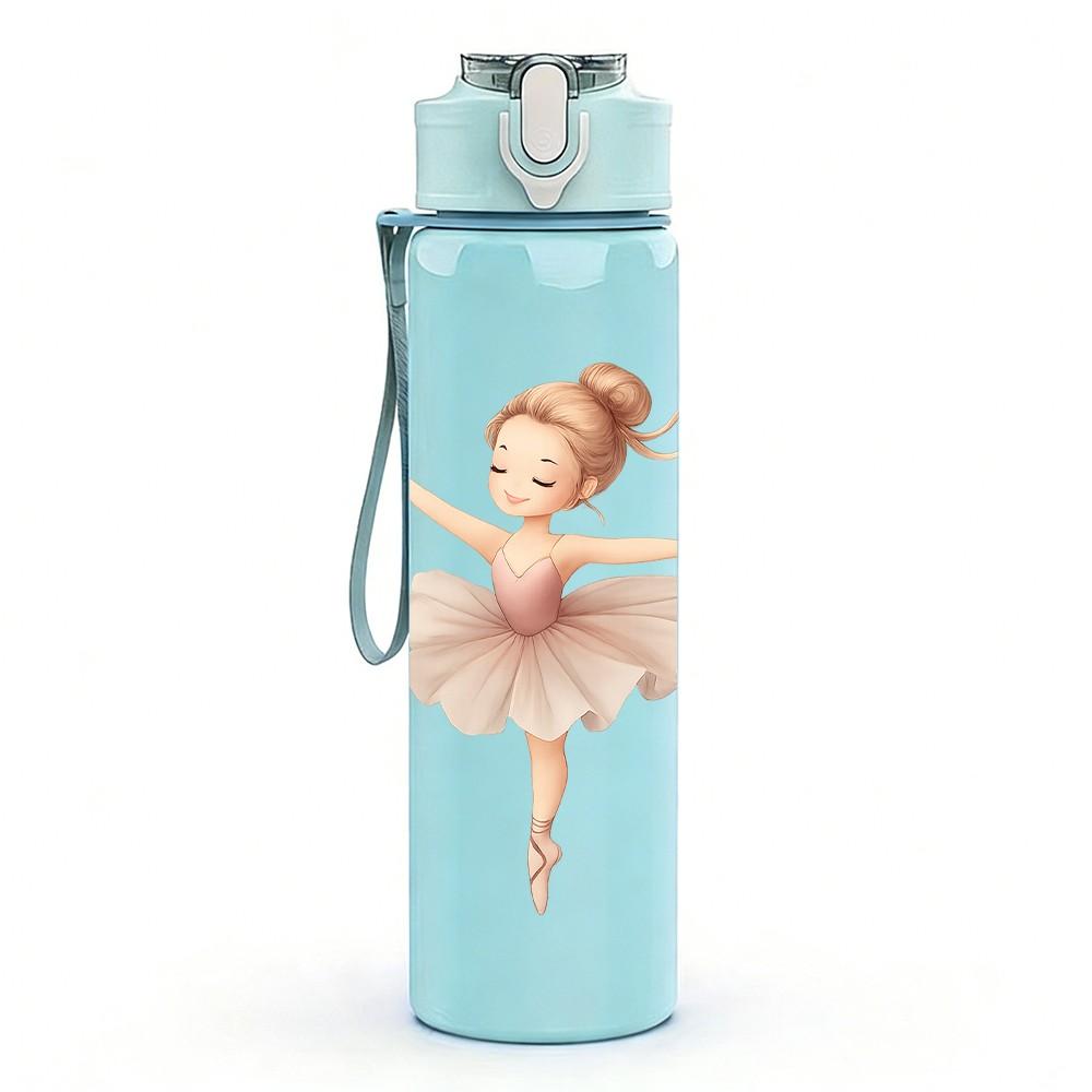 1 Pezzo Ragazza Ballerina Stampa Lineare Bianca 750ml Plastica Colorata Borraccia Sportiva Tappo Flip con Cannuccia Anti-perdita Adatta per Sport Ufficio Uso Domestico
