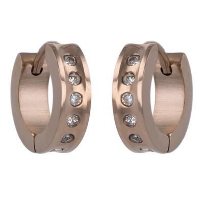 [R4834] - Pinkish White 'Peaceful' Steel Hoop Earrings - 12 Mm 4 Mm