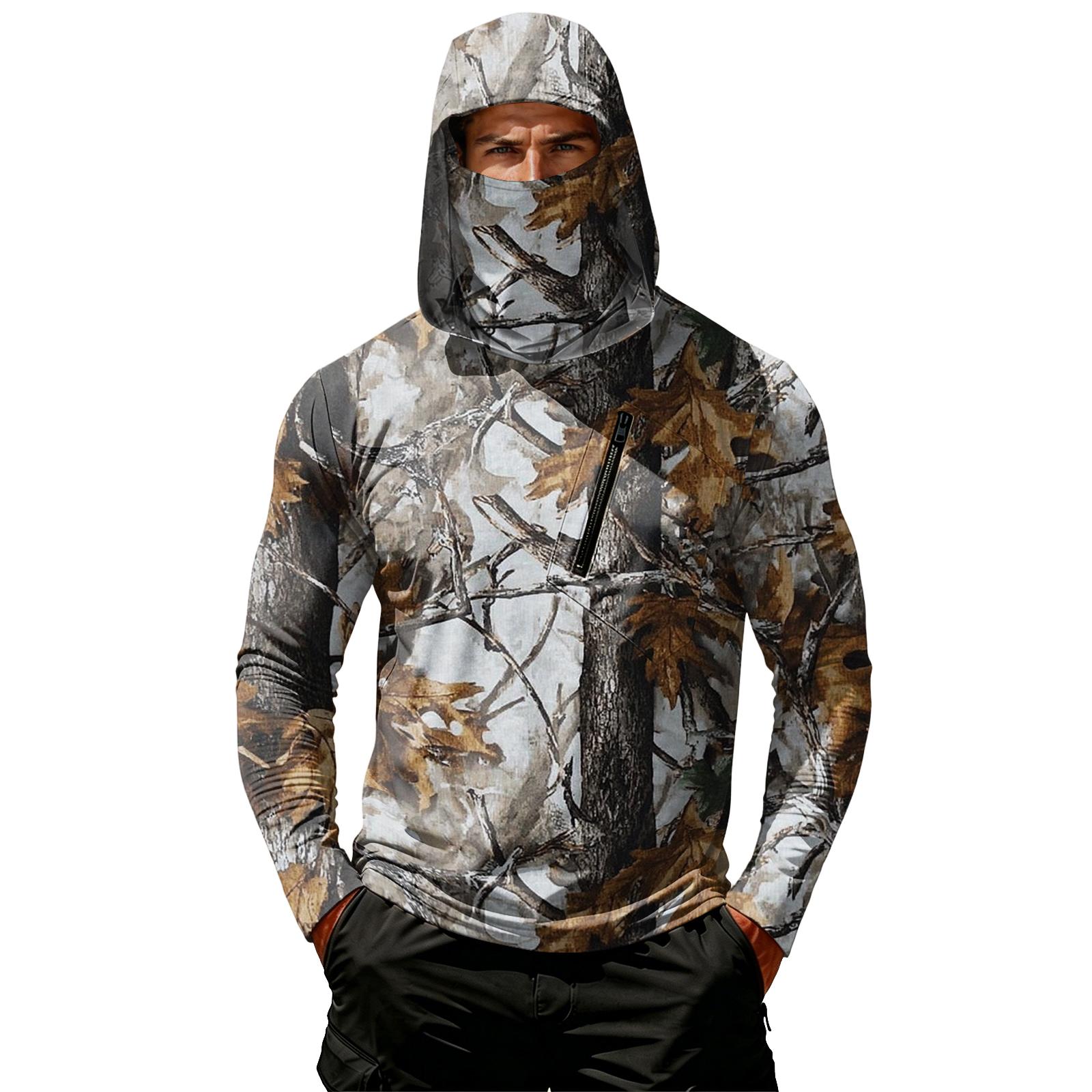 

Men Long Sleeve Hooded Pullover with Chest Zipper Pocket Lightweight Printed Outdoor Sportswear Top XL верблюд
