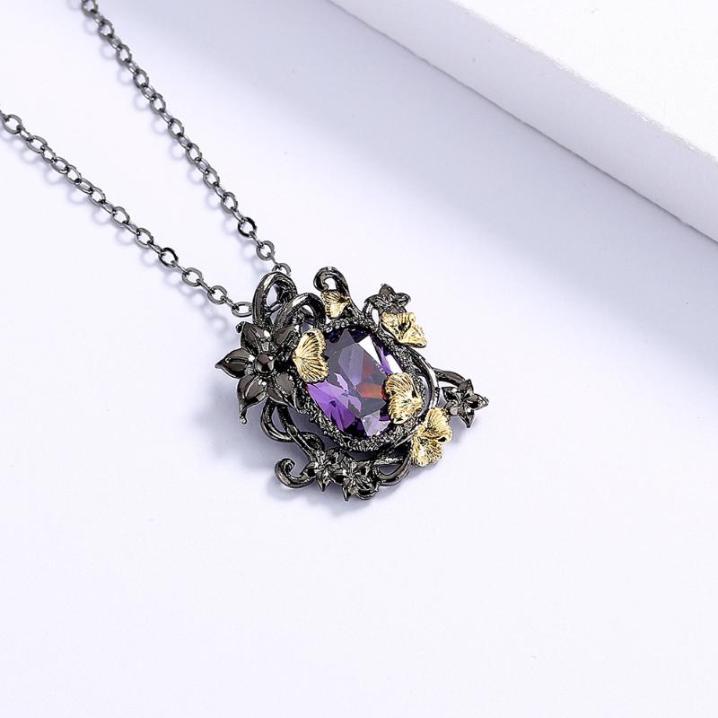 Sace Gems Luksusowy naszyjnik z ametystem w stylu vintage dla kobiet Hollow Design Wykwintny kwiatowy kolczyk w kształcie winorośli Biżuteria na wieczorne przyjęcie