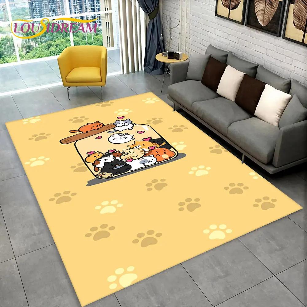 Cute Cat Cartoon Area Rug,Carpet Rug for Living Room Children's Bedroom Sofa Doormat Decor,Kids Play Crawling Non-slip Floor Mat