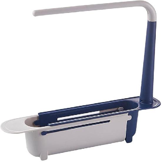 Shiker Adjustable Telescopic Sink Rack, Blue, Plastic, Drying Rack, Dishware, Towels