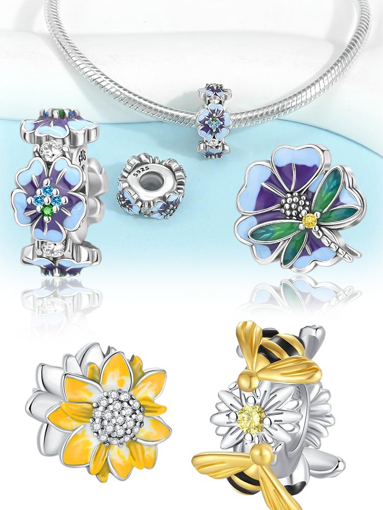 Charm Bead Charms Plata Flower Bee Dragonfly copper Plated Ideal For Charm Bead Charms copper Plated Authentic Bracelets for Jewellery Making