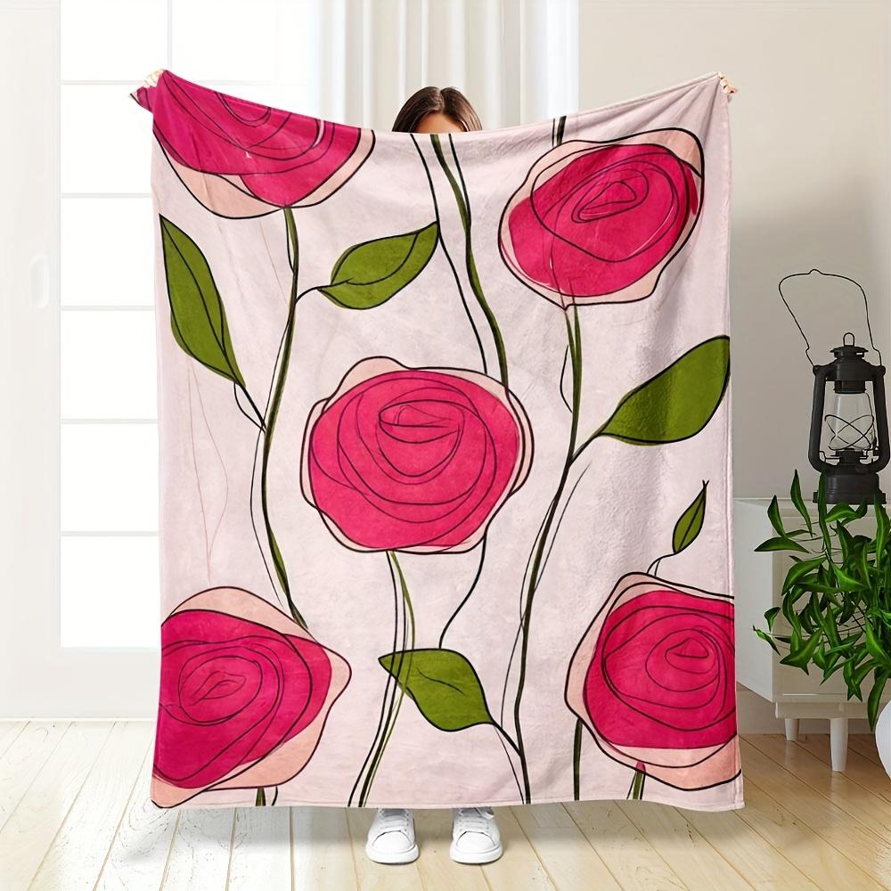 

1 piece handpainted rose print pattern blanket polyester fabric machine washable suitable for bedroom living room decoration 75x100cm