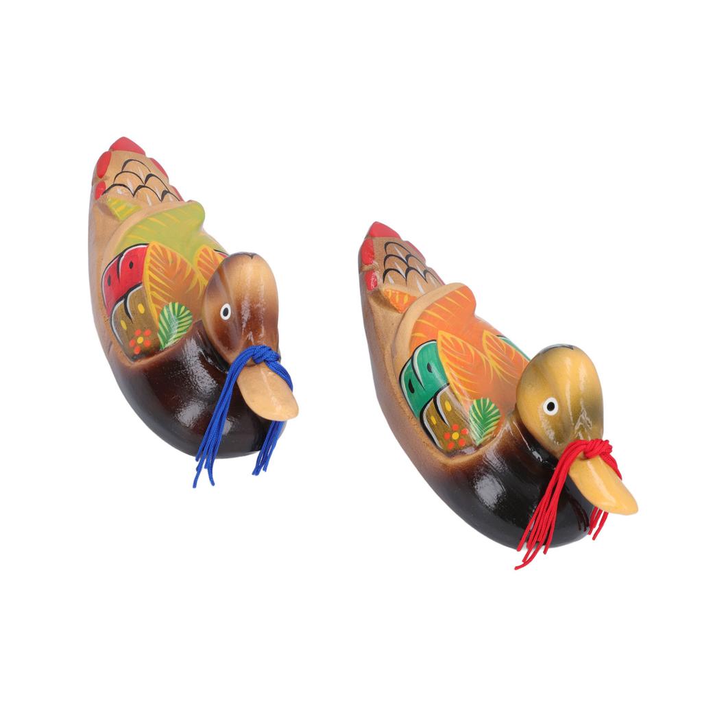 1 Pair Wooden Mandarin Ducks Figurine Colorful Love Birds Duck Statue Handmade Decorative Sculpture