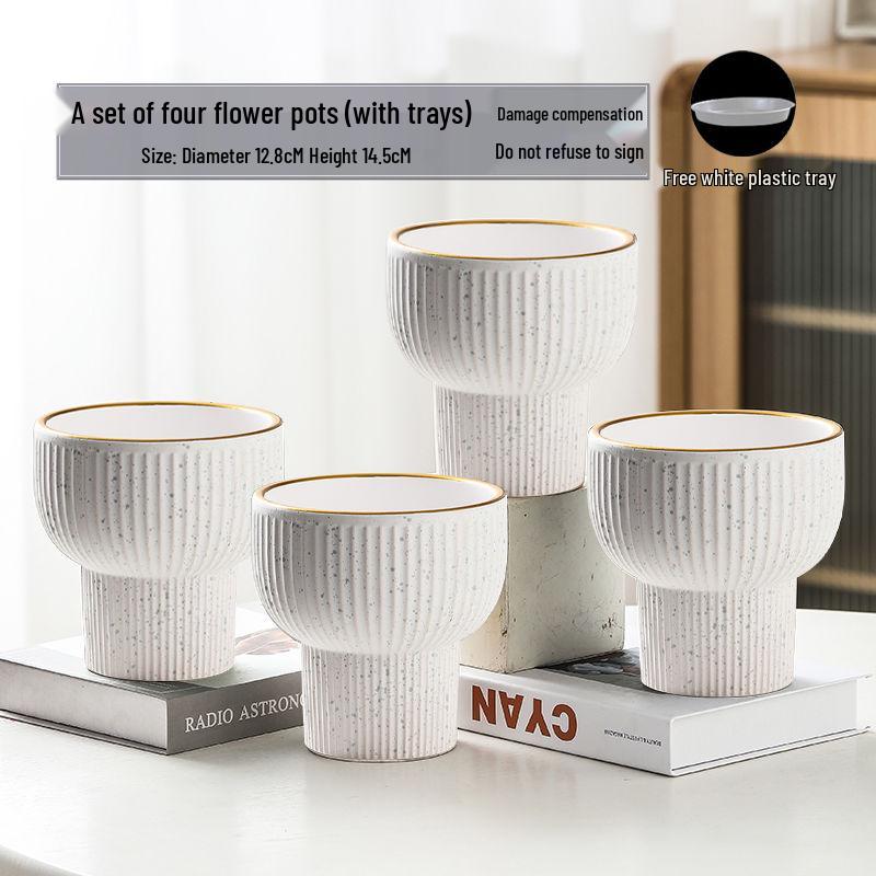 Nordic High-Leg Ceramic Orchid Pot: Durable, Artistic for Home or Balcony Use