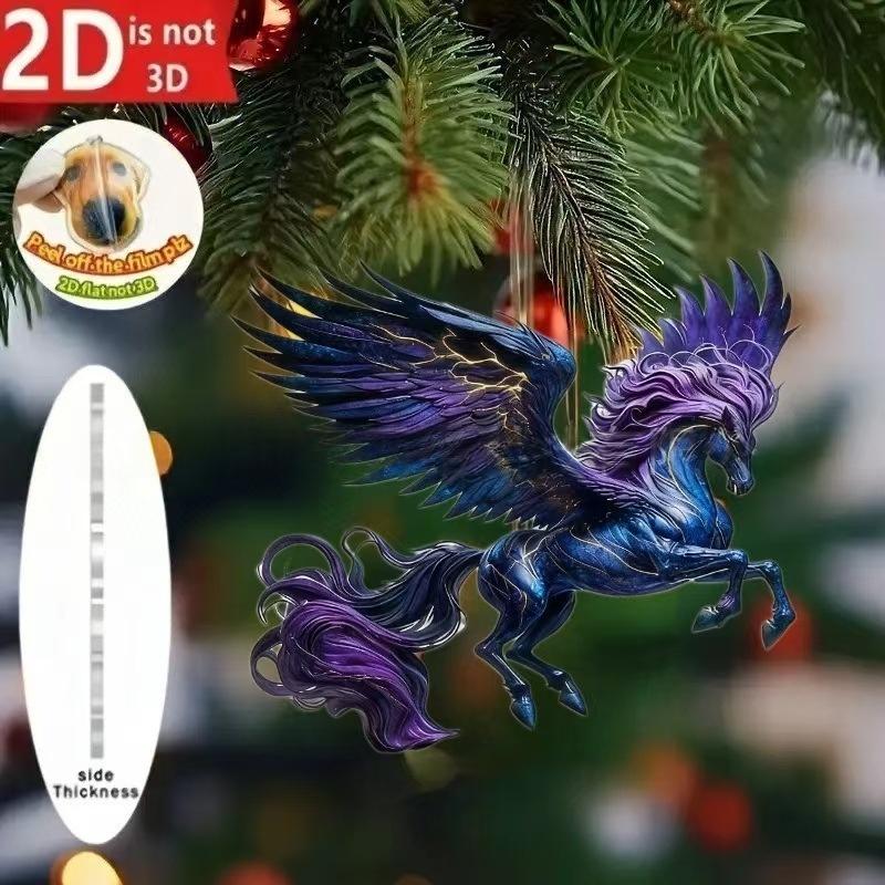 2D Acrylic Horse Charm Car Rearview Mirror Pendant Christmas Tree Hanging Home Decoration New Year Party Ornament Gift