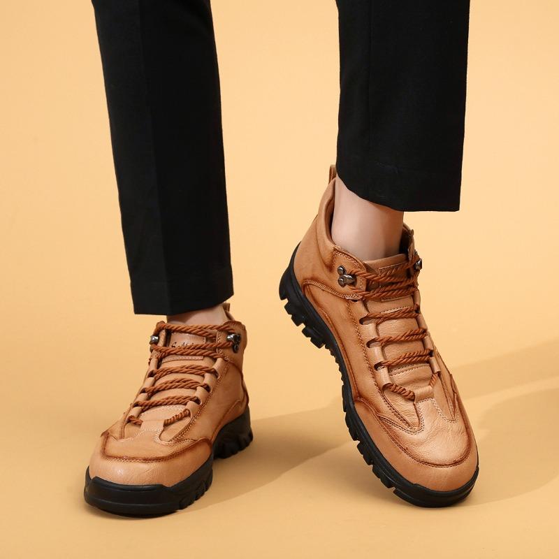 Handmade Men's Boots High-Top Casual Shoes Lace-Up Outdoor Men Hiking Shoes Non-slip Leather Ankle Boots Plus Size Fashion Boots