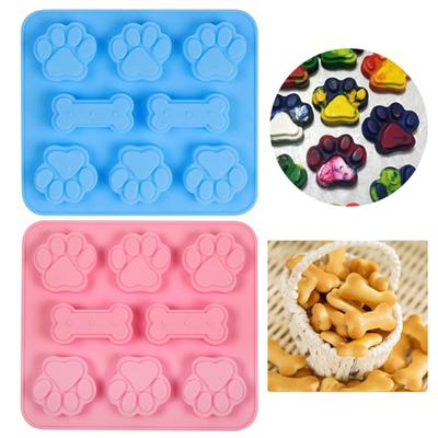 Σετ 2 Τεμαχίων Φόρμες Σιλικόνης Τροφίμων Σχέδιο Πατούσα Κόκαλο 6 Θήκες Αντικολλητικές Εύκολες στον Καθαρισμό για Ψήσιμο Παγάκια Καραμέλες Λιχουδιές Σκύλου