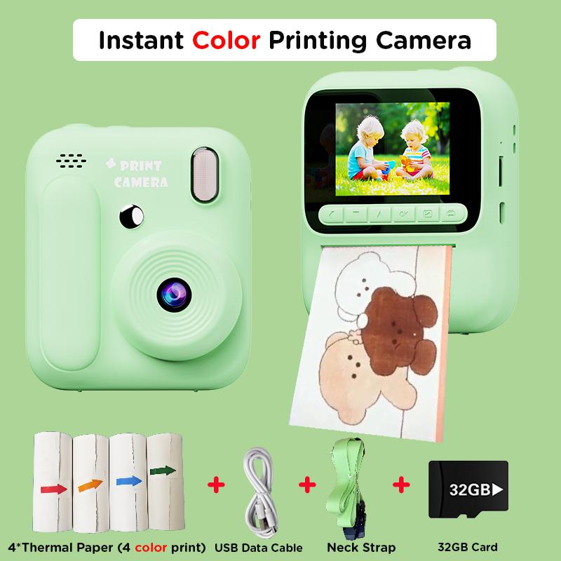 Kids Instant Color Printing Camera 1080P Colorful Po Thermal Print Toys Camera Video Games Music Children Boys Girls Gifts