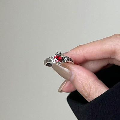 Französischer Kronen Zirkon Herz Flügel Ring - Retro Cooler Stil, Trendige Promi Mode für Damen