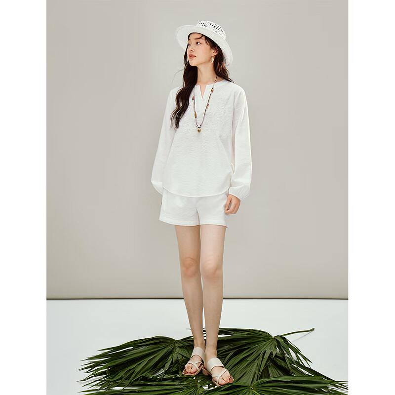 INMAN Women's Embroidered Elastic Waist Wide Leg Shorts