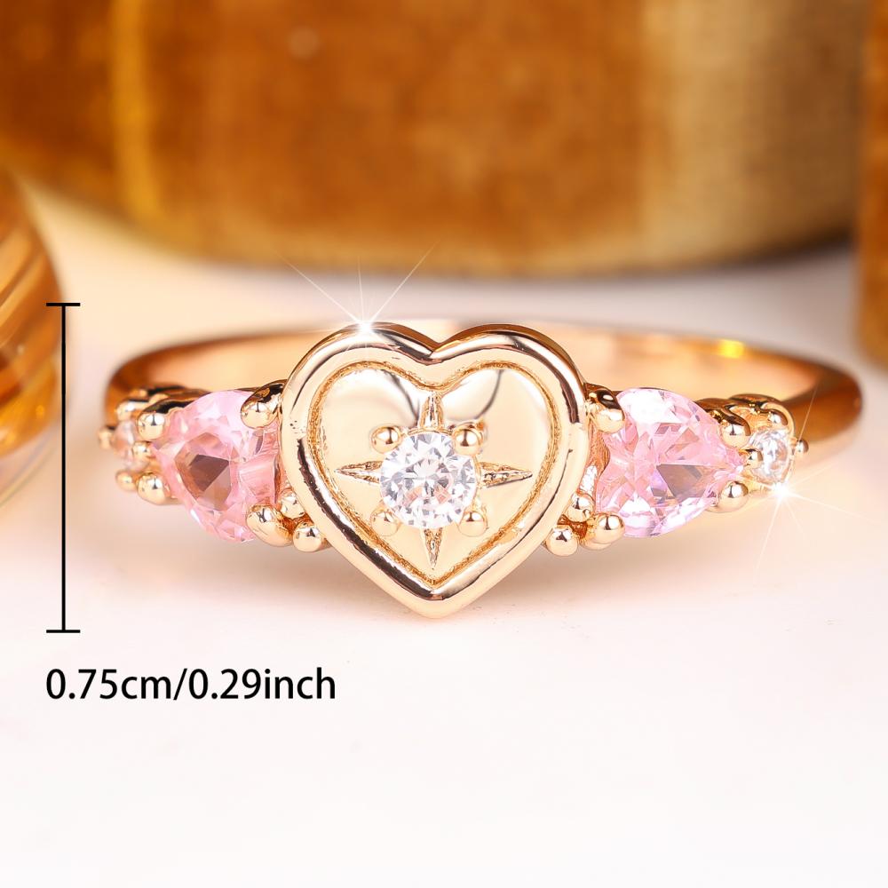 Romantic Heart Design Ring for Women Gold Plated Pink Color 2 Color Available Fashion Jewelry Gift