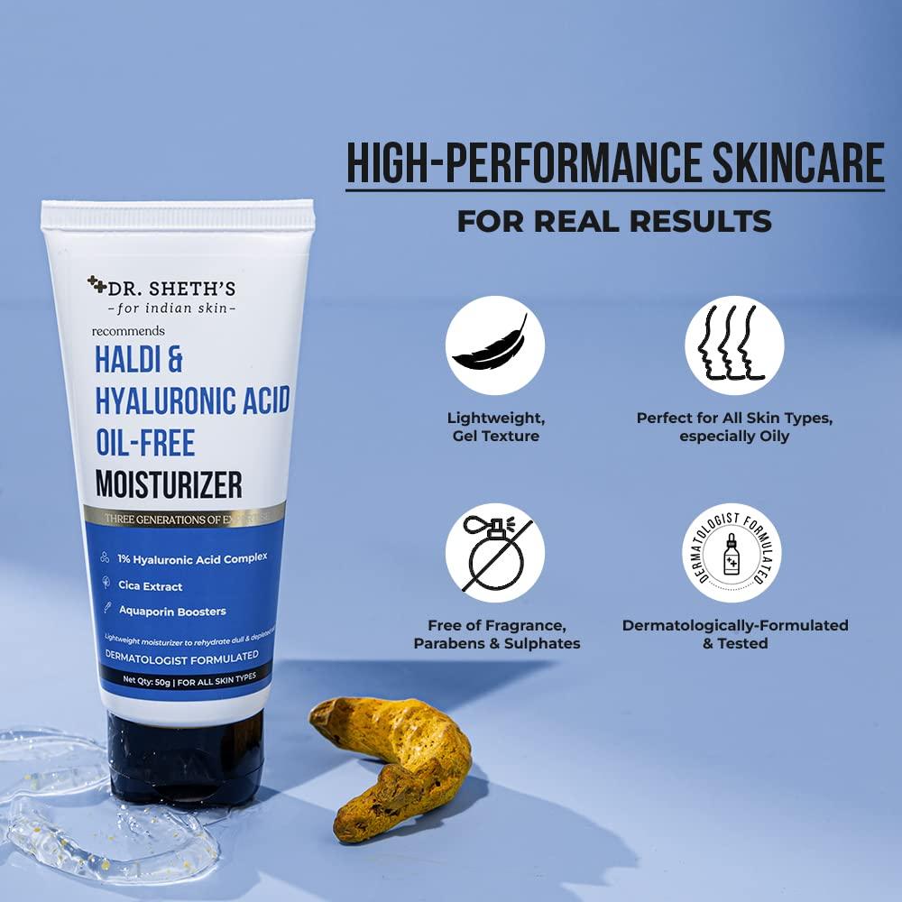 Dr. Sheth's Haldi & Hyaluronic Acid Oil-Free Moisturizer 50G | Lightweight Hydrating Face Gel For Dull Skin