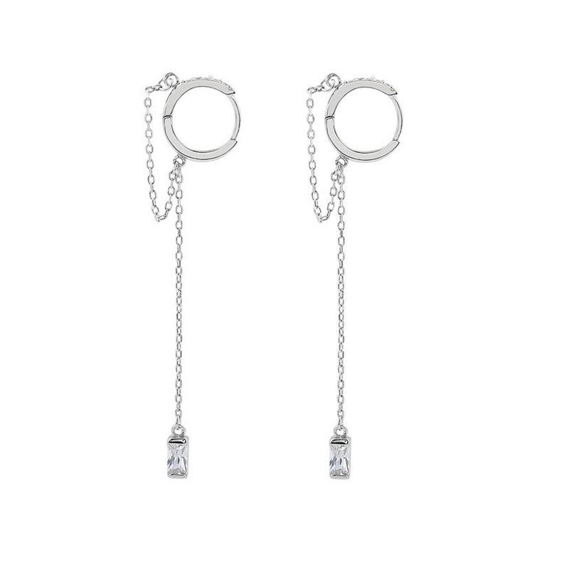 Circle Earrings Women'S Long Style Fashion Temperament Day Cool Handsome Punk Hip Hop Style Single Diamond Fringed Ear Buckle