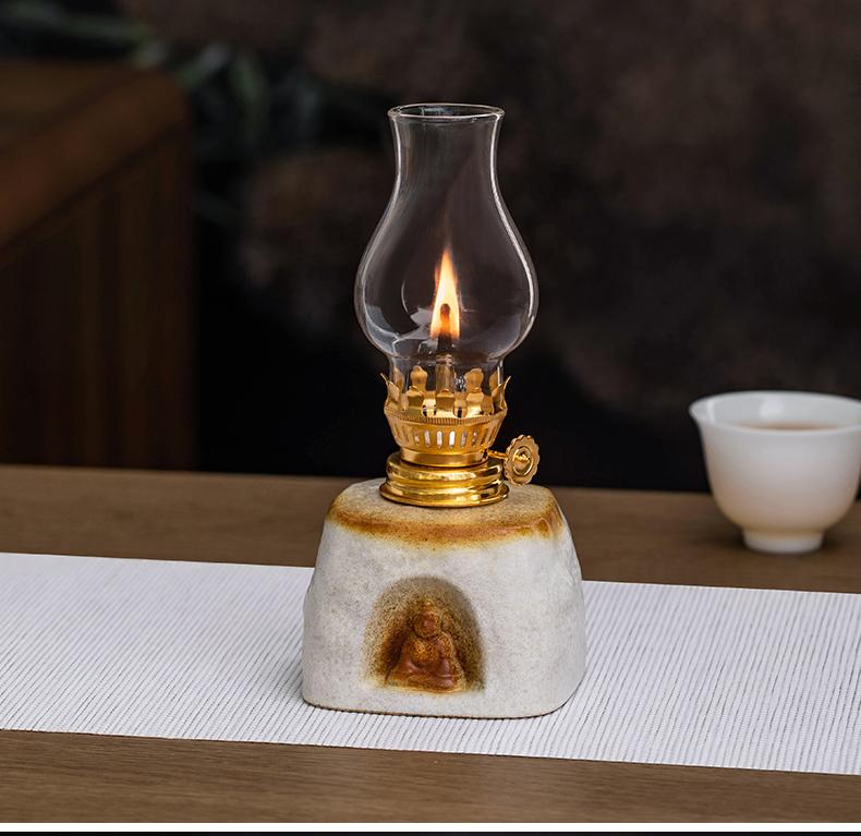 Oil Lamp Ceramic Ghee Lamp Retro Lamp Household New Chinese Ornament Atmosphere Light Night Light Buddha Lamp
